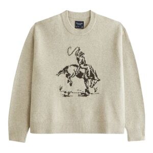 Abercrombie & Fitch Oversized Cowboy Graphic Sweater – Small, Unisex, Crewneck